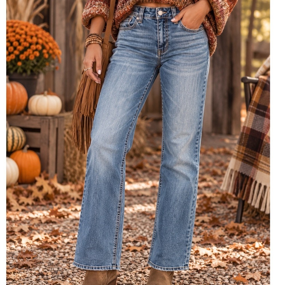 Banana Republic Womens Straight Leg Jeans Blue Medium Wash Button Flap Pocket 10
